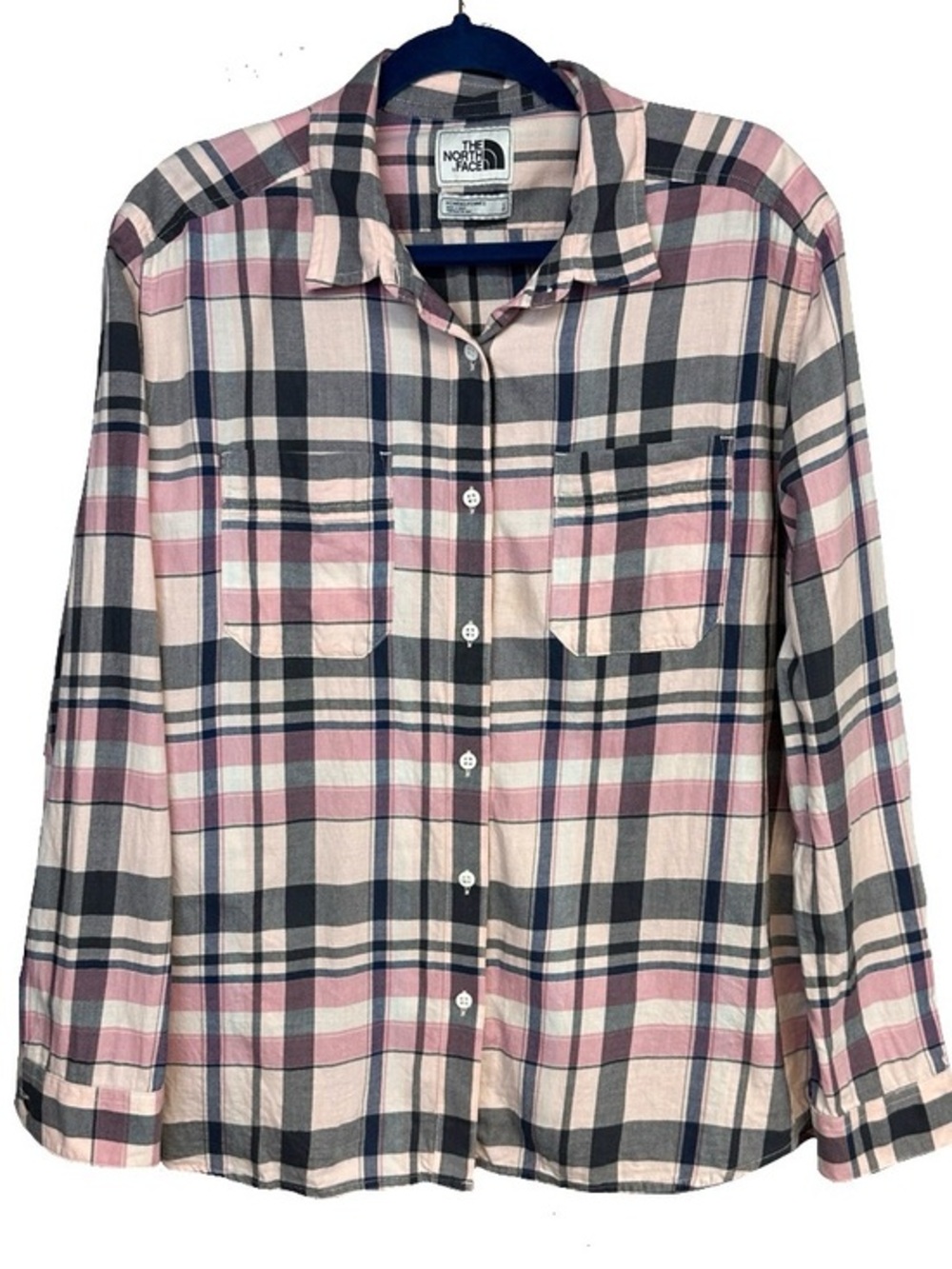 The North Face Women’s Pink Blue Plaid Flannel Button Up Outdoors Western Large